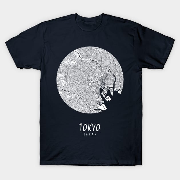 Tokyo, Japan City Map - Full Moon T-Shirt by deMAP Studio